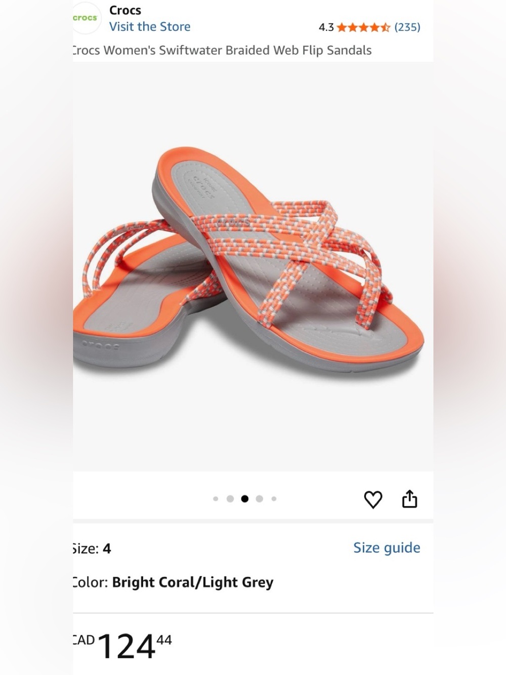 CROCS Bright Coral and Light Grey Braided Flip Sandals size 11